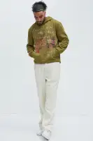 Green Drawstring Hoodie Long Sleeve Screen Print Cotton Polyester Imported(Green,S)