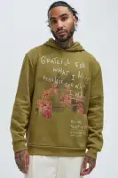 Green Drawstring Hoodie Long Sleeve Screen Print Cotton Polyester Imported