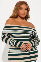 Elegant Hunter Green Off-Shoulder Sweater Midi Dress - Long Sleeves & Stretchy Rayon Blend(Hunter,XS)