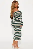Elegant Hunter Green Off-Shoulder Sweater Midi Dress - Long Sleeves & Stretchy Rayon Blend(Hunter,XS)