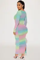 Elegant V-Neck Sweater Maxi Dress with Long Sleeves & Back Slit – Stretchy & Stylish in Multi Colors(Multi Color,XS)