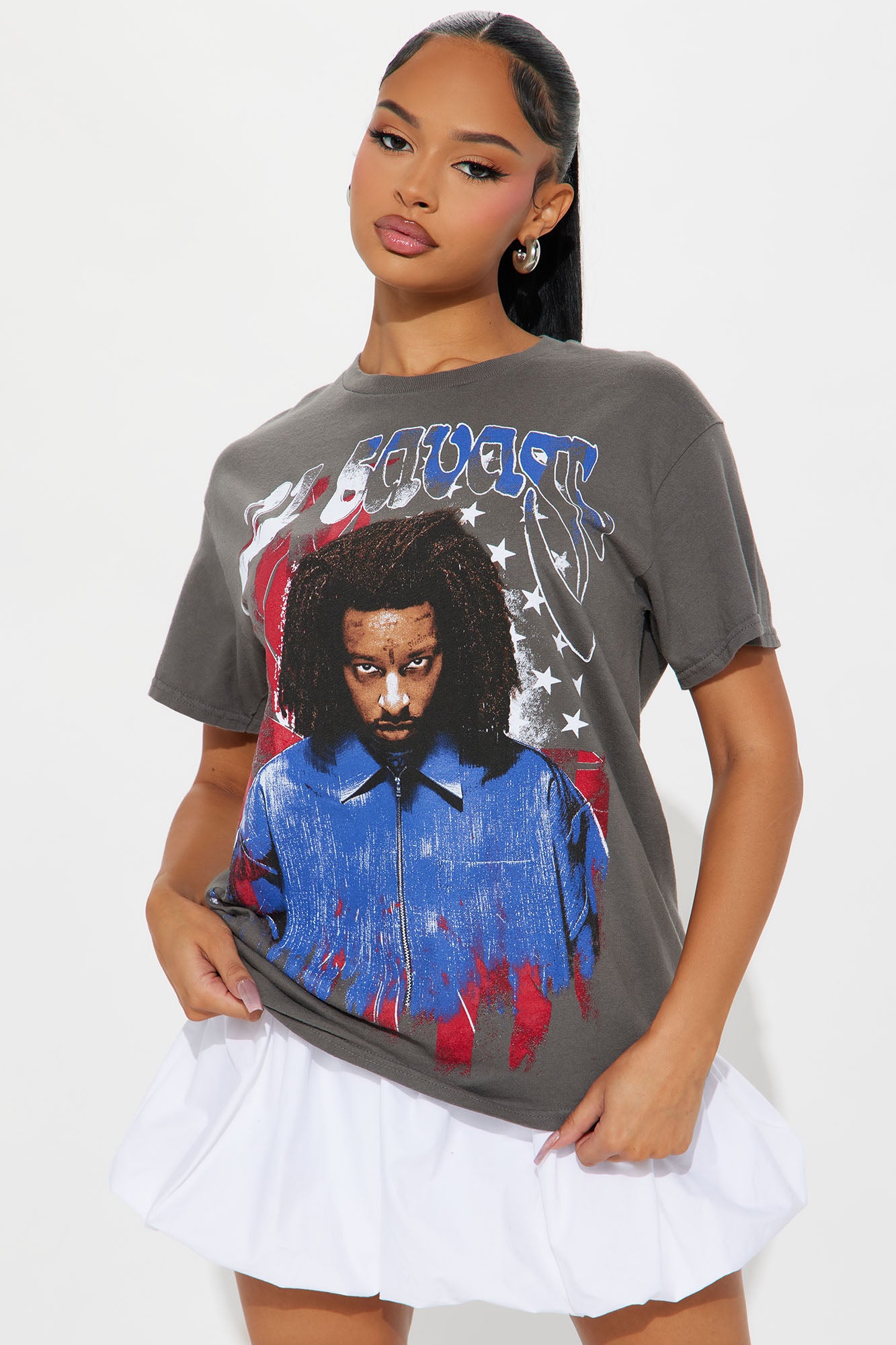 21 Savage Graphic Washed Stretch Crew Neck T-Shirt - Charcoal, 100% Cotton