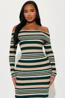 Elegant Hunter Green Off-Shoulder Sweater Midi Dress - Long Sleeves & Stretchy Rayon Blend(Hunter,XS)
