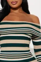 Elegant Hunter Green Off-Shoulder Sweater Midi Dress - Long Sleeves & Stretchy Rayon Blend(Hunter,XS)