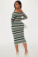 Elegant Hunter Green Off-Shoulder Sweater Midi Dress - Long Sleeves & Stretchy Rayon Blend(Hunter,XS)