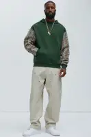 Tapestry Detail Long Sleeve Casual Hoodie(Green,S)