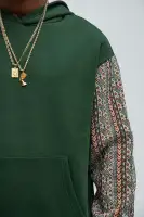 Tapestry Detail Long Sleeve Casual Hoodie(Green,S)