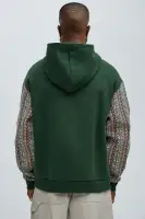 Tapestry Detail Long Sleeve Casual Hoodie(Green,S)