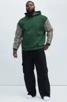 Tapestry Detail Long Sleeve Casual Hoodie(Green,S)