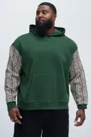 Tapestry Detail Long Sleeve Casual Hoodie(Green,S)