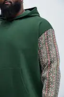Tapestry Detail Long Sleeve Casual Hoodie(Green,S)