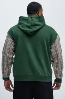Tapestry Detail Long Sleeve Casual Hoodie(Green,S)