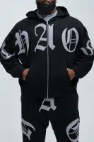 Zip Closure Long Sleeve Cotton Polyester Blend Printed Hoodie(Black,S)