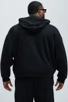 Zip Closure Long Sleeve Cotton Polyester Blend Printed Hoodie(Black,S)
