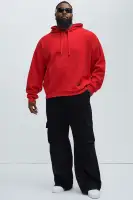 Red Drawstring Long Sleeve Screen-Printed Cotton-Polyester Hoodie(Red,S)
