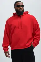 Red Drawstring Long Sleeve Screen-Printed Cotton-Polyester Hoodie(Red,S)
