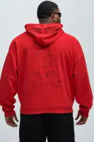 Red Drawstring Long Sleeve Screen-Printed Cotton-Polyester Hoodie(Red,S)