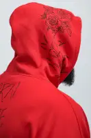 Red Drawstring Long Sleeve Screen-Printed Cotton-Polyester Hoodie(Red,S)