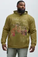 Green Drawstring Hoodie Long Sleeve Screen Print Cotton Polyester Imported(Green,S)