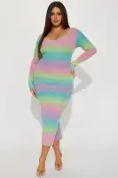 Elegant V-Neck Sweater Maxi Dress with Long Sleeves & Back Slit – Stretchy & Stylish in Multi Colors(Multi Color,XS)