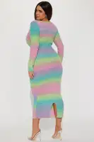 Elegant V-Neck Sweater Maxi Dress with Long Sleeves & Back Slit – Stretchy & Stylish in Multi Colors(Multi Color,XS)