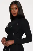 Elegant Black Maxi Dress with High Neckline & Long Sleeves – Stretchy Ruched Design & High Slit(Black,XS)