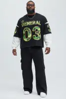 Crew Neck Long Sleeve Black Wash Cotton Polyester Casual Top(Black/combo,S)
