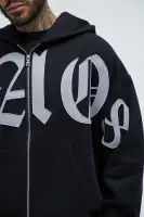 Zip Closure Long Sleeve Cotton Polyester Blend Printed Hoodie(Black,S)