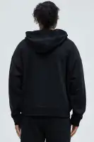 Zip Closure Long Sleeve Cotton Polyester Blend Printed Hoodie(Black,S)