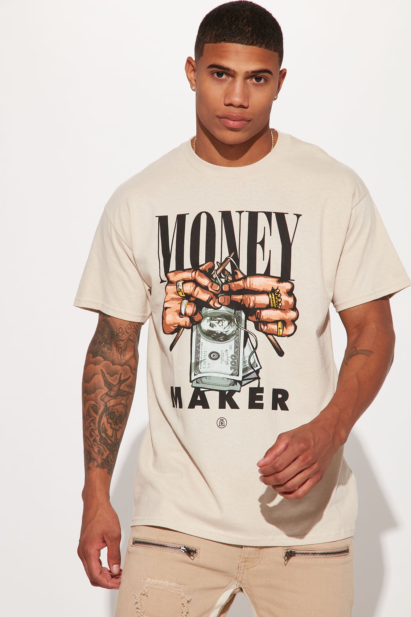 Crew Neck Short Sleeve Printed Cotton T-Shirt