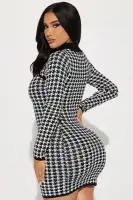 Elegant Cut-Out Sweetheart Neckline Sweater Mini Dress - High Neck, Long Sleeves, Stretchy Rayon Blend (Black/White & Black/Brown)(Black/White,S)
