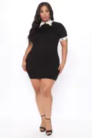Elegant Crochet Detail Mini Dress with Collared Back - Black/Ivory & Black/Blue Options(Black/Ivory,XS)