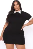 Elegant Crochet Detail Mini Dress with Collared Back - Black/Ivory & Black/Blue Options(Black/Ivory,XS)