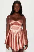 Elegant Rose Satin Mini Dress with Sweetheart Neckline & Corset Waist(Rose,XS)