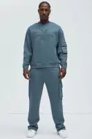 Crew Neck Long Sleeve Dusty Blue Cotton Polyester Imported Top(Dusty Blue,S)