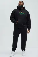Black Long Sleeve Embroidered Hoodie(Black,S)