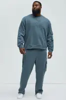 Crew Neck Long Sleeve Dusty Blue Cotton Polyester Imported Top(Dusty Blue,S)
