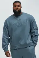 Crew Neck Long Sleeve Dusty Blue Cotton Polyester Imported Top(Dusty Blue,S)