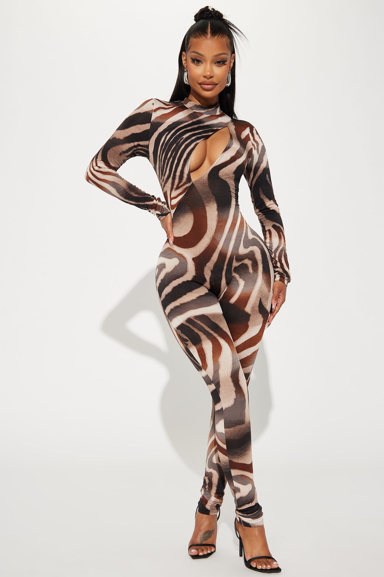 Stylish Long Sleeve Button-Front Jumpsuit with Bandage Bottom - Stretchy & Comfortable Fit