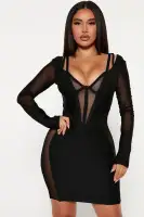 Sexy Black Bandage Mini Dress with Mesh Inserts & Back Zipper