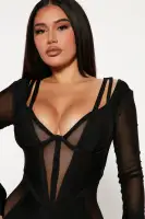 Sexy Black Bandage Mini Dress with Mesh Inserts & Back Zipper(Black,XS)