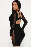 Sexy Black Bandage Mini Dress with Mesh Inserts & Back Zipper(Black,XS)
