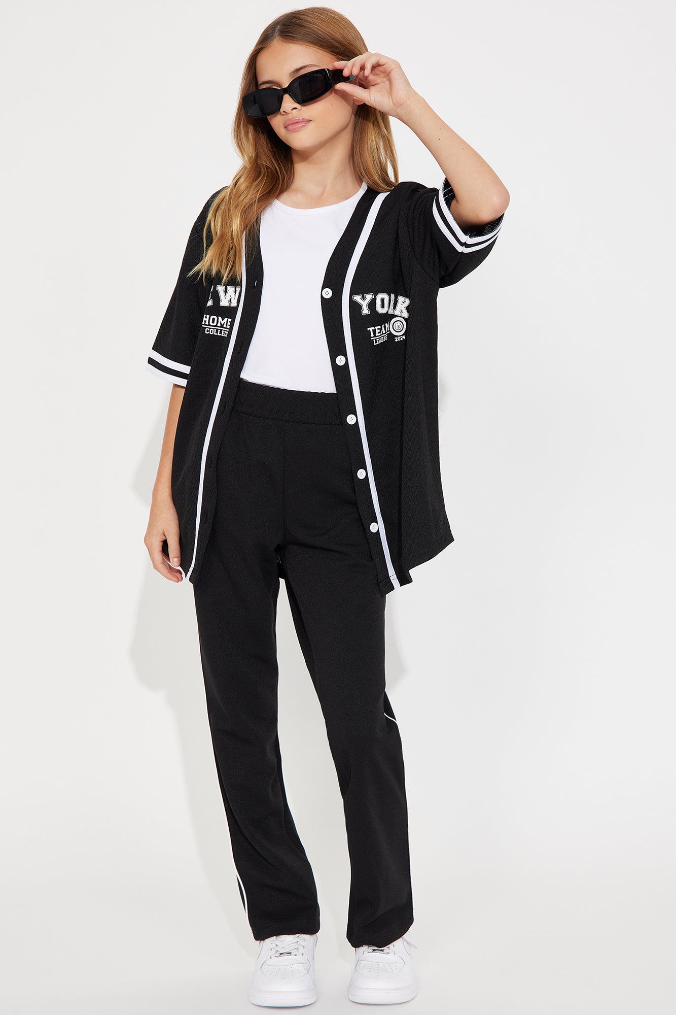 New York Chenille Patch Long Sleeve Sweatshirt Dress