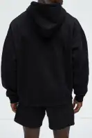 Short Sleeve Patch Detail Cotton Polyester Blend Hoodie(Black,XS)