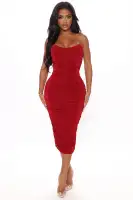Elegant Strapless Midi Dress with Boning Detail - Black, Taupe & Wine Options(Wine,XS)