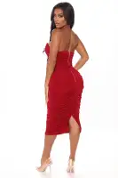 Elegant Strapless Midi Dress with Boning Detail - Black, Taupe & Wine Options(Wine,XS)