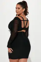 Sexy Black Bandage Mini Dress with Mesh Inserts & Back Zipper(Black,XS)
