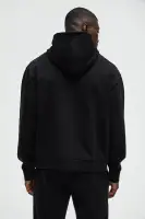 Black Long Sleeve Embroidered Hoodie(Black,S)