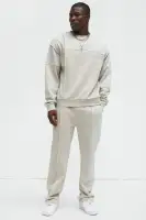Crew Neck Long Sleeve Embroidery Detail 55% Cotton 45% Polyester Pair with Block The Fear Sweatpants.(Grey,S)