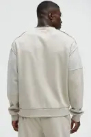 Crew Neck Long Sleeve Embroidery Detail 55% Cotton 45% Polyester Pair with Block The Fear Sweatpants.(Grey,S)